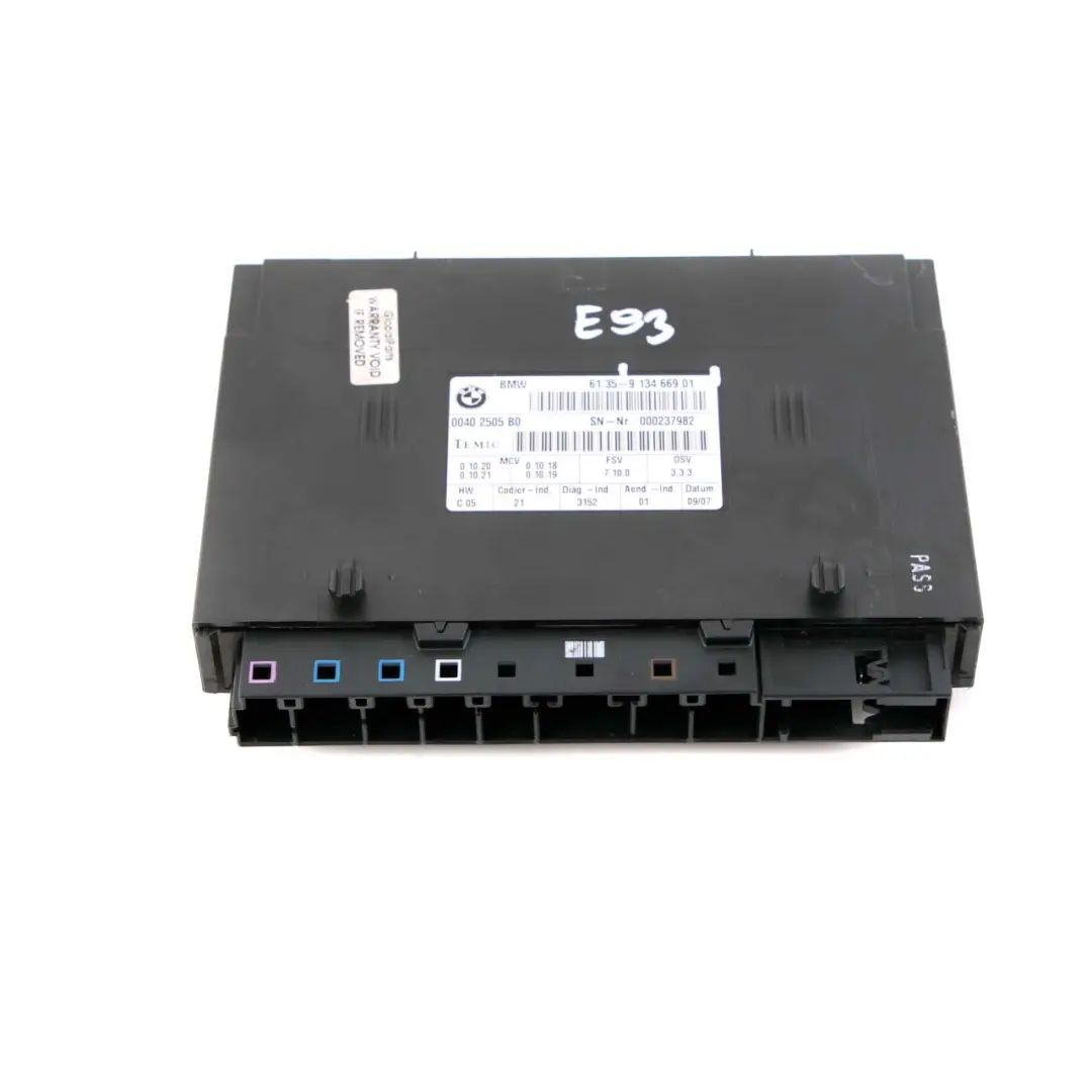 Modulo Unita di Controllo Sedili Convertibili ECU FSV 7.10.0 per BMW E93 con numero di parte 9134669 BMW E93 Modulo Unita di Controllo Sedili Convertibili ECU FSV 7.10.0 - SKU 9134669 - Numero di parte 9134669