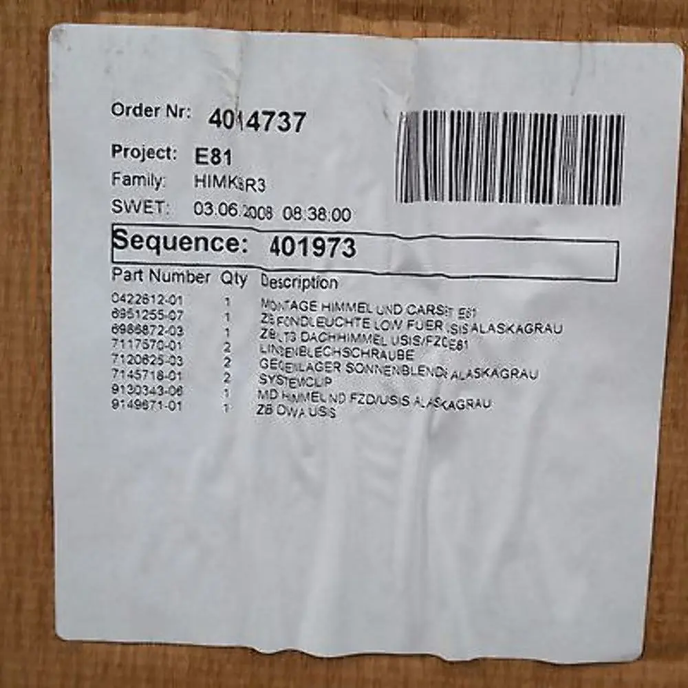 BMW E81 Podsufitka szara - SKU 9136296 - Numer Części 51449136296