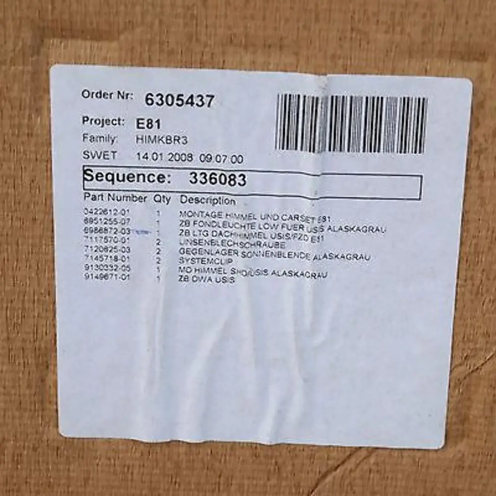 BMW 1 E81 Podsufitka szara - SKU 9136328 - Numer Części 51449136328