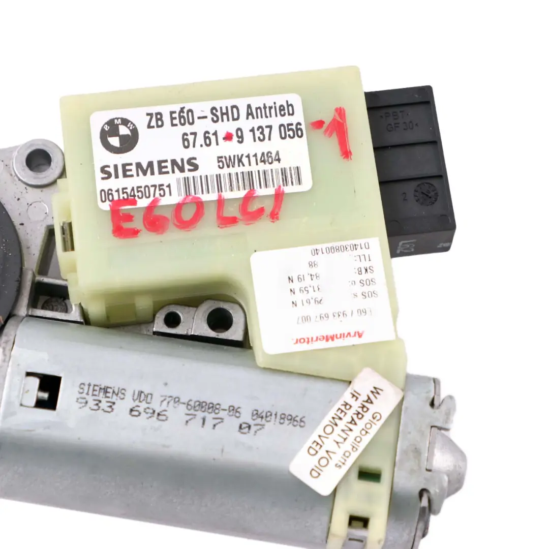 Sunroof Sliding Roof Drive Unit Motor Actuator to BMW 5 7 Series 1 E60 E65 with Part number 9137056 BMW 5 7 Series 1 E60 E65 Sunroof Sliding Roof Drive Unit Motor Actuator - SKU 9137056-1 - Part number 9137056