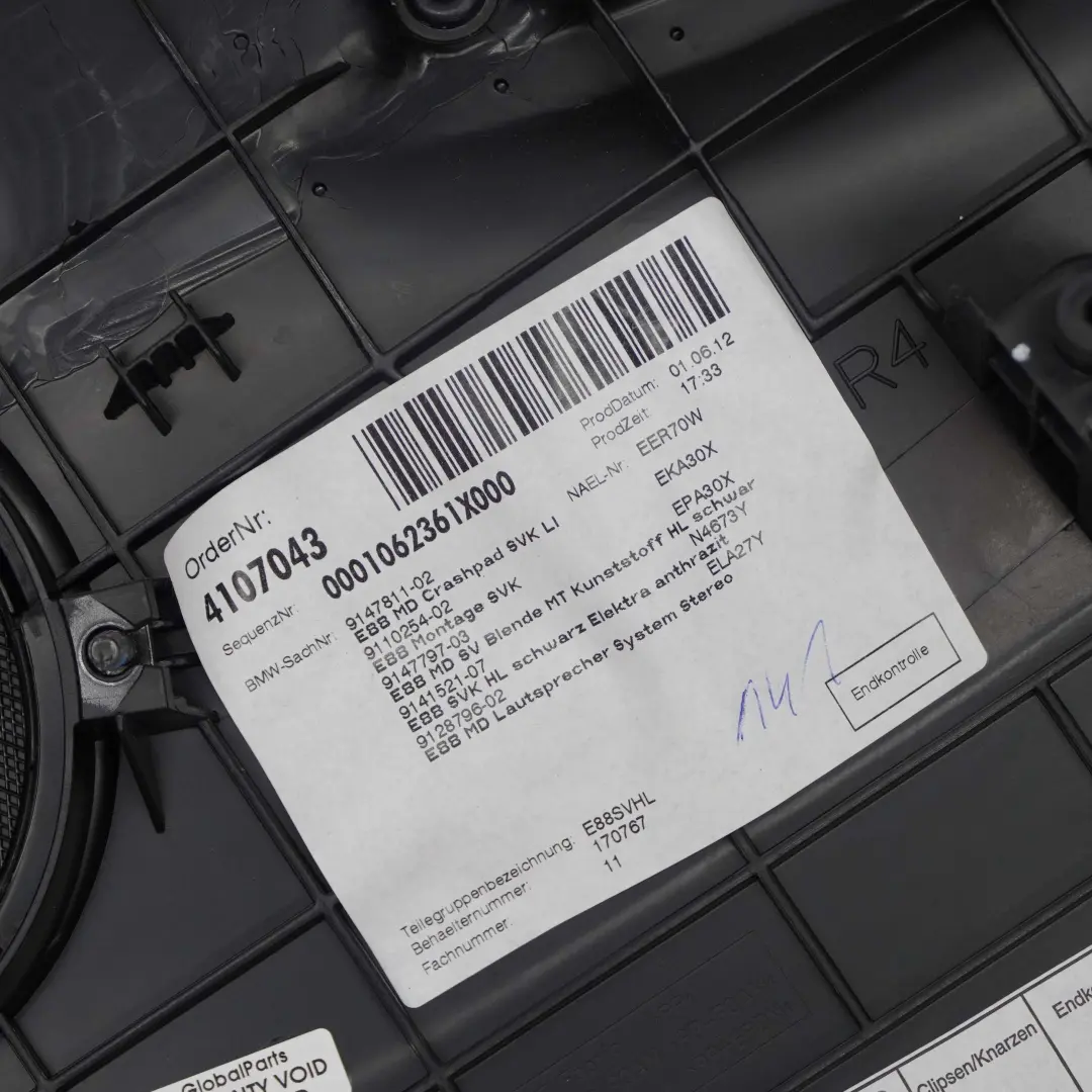BMW 1 E88 Cabrio Seitenverkleidung Stoff Hinten Links Elektra Anthrazit - SKU 9141521 - Teilenummer 9141521