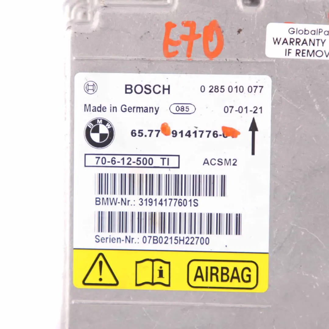 Safety Control Unit Air Module Bag ECU Bosch to BMW X5 E70 X6 E71 with Part number 9240083 BMW X5 E70 X6 E71 Safety Control Unit Air Module Bag ECU Bosch - SKU 9141776 - Part number 9240083
