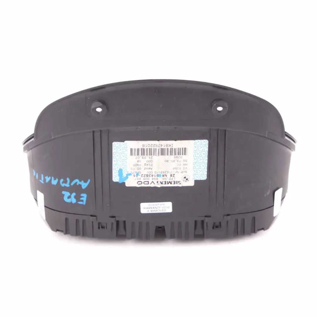 Instrument Cluster Speedo Clocks Automatic to BMW E84 E90 E91 E92 Diesel with Part number 9143822 BMW E84 E90 E91 E92 Diesel Instrument Cluster Speedo Clocks Automatic - SKU 9143822-1 - Part number 9143822