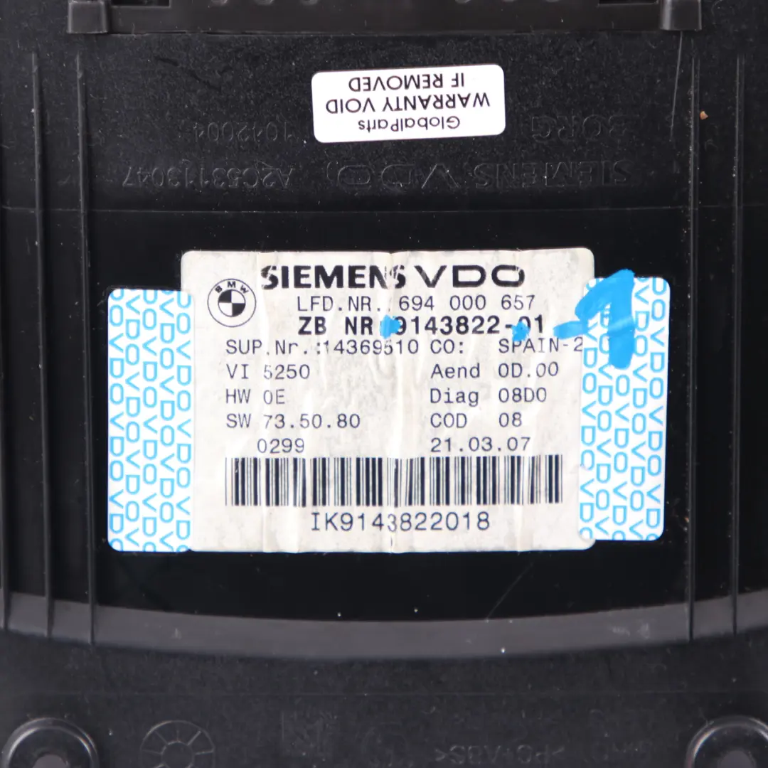 Instrument Cluster Speedo Clocks Automatic to BMW E84 E90 E91 E92 Diesel with Part number 9143822 BMW E84 E90 E91 E92 Diesel Instrument Cluster Speedo Clocks Automatic - SKU 9143822-1 - Part number 9143822