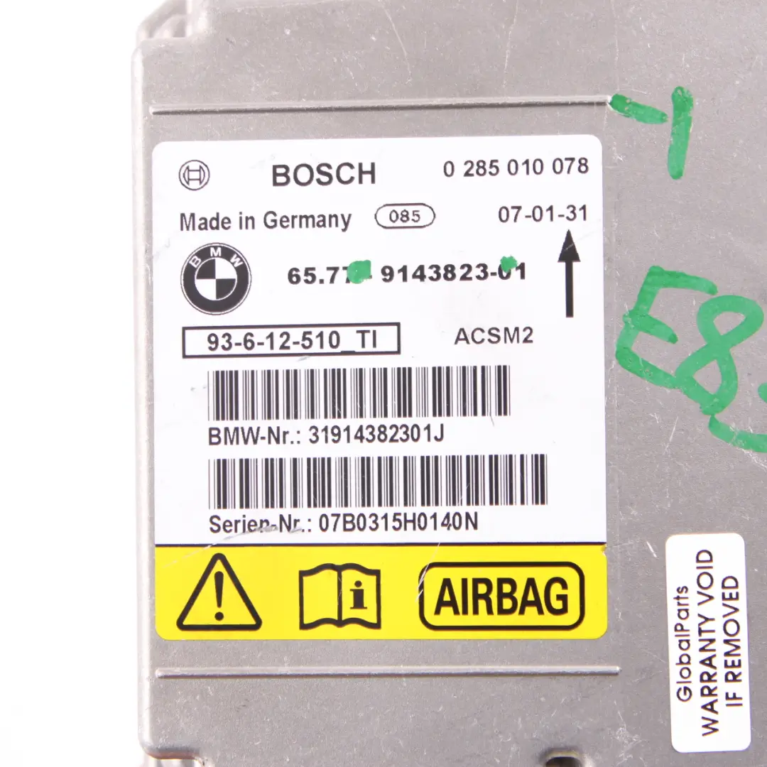 ECU Control Unit Module Airbag Safety BMW E88 E93 LCI - SKU 9143823-1 - Part number 9143823