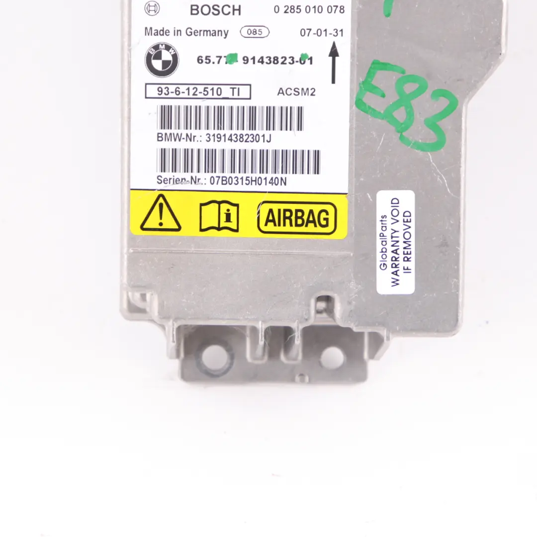 ECU Control Unit Module Airbag Safety BMW E88 E93 LCI - SKU 9143823-1 - Part number 9143823