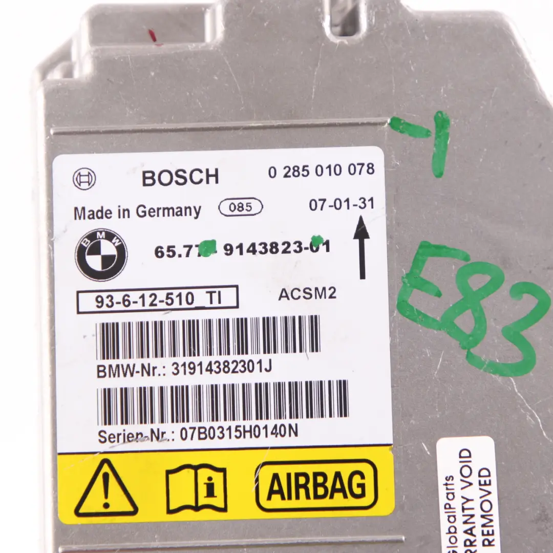 ECU Control Unit Module Airbag Safety BMW E88 E93 LCI - SKU 9143823-1 - Part number 9143823