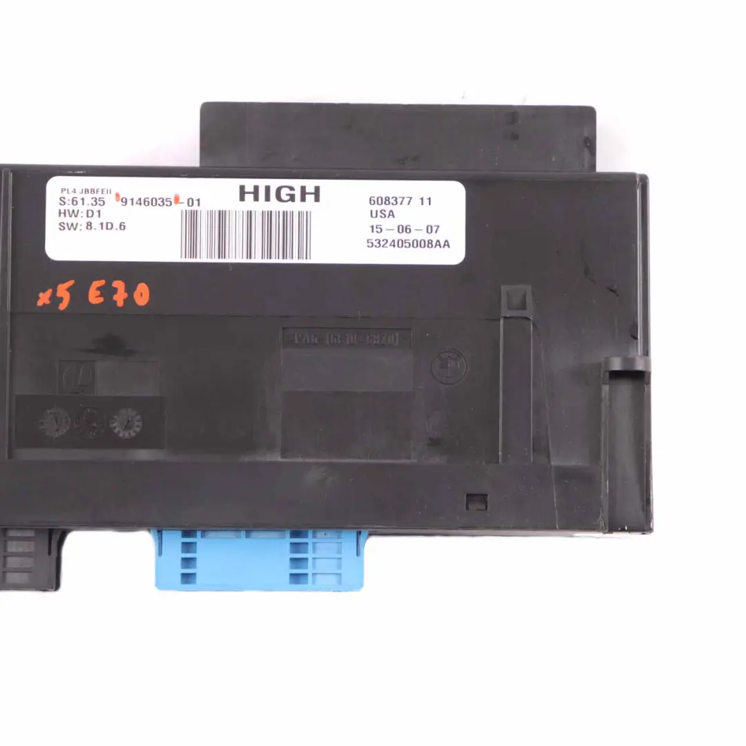 Body Control Module BMW X5 E70 ECU Junction Box High PL4 JBBFEII to with Part number 9146035 Body Control Module BMW X5 E70 ECU Junction Box High PL4 JBBFEII - SKU 9146035 - Part number 9146035