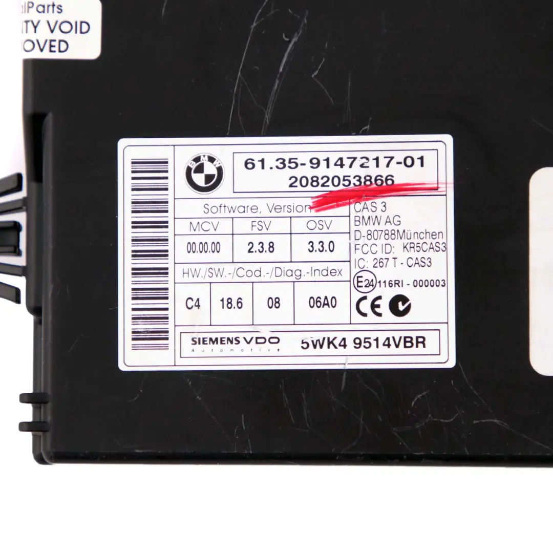CAS3 Control Unit Key Reading Module to BMW E60 E81 E87 E90 E91 E92 E93 with Part number 9147217 BMW E60 E81 E87 E90 E91 E92 E93 CAS3 Control Unit Key Reading Module - SKU 9147217 - Part number 9147217
