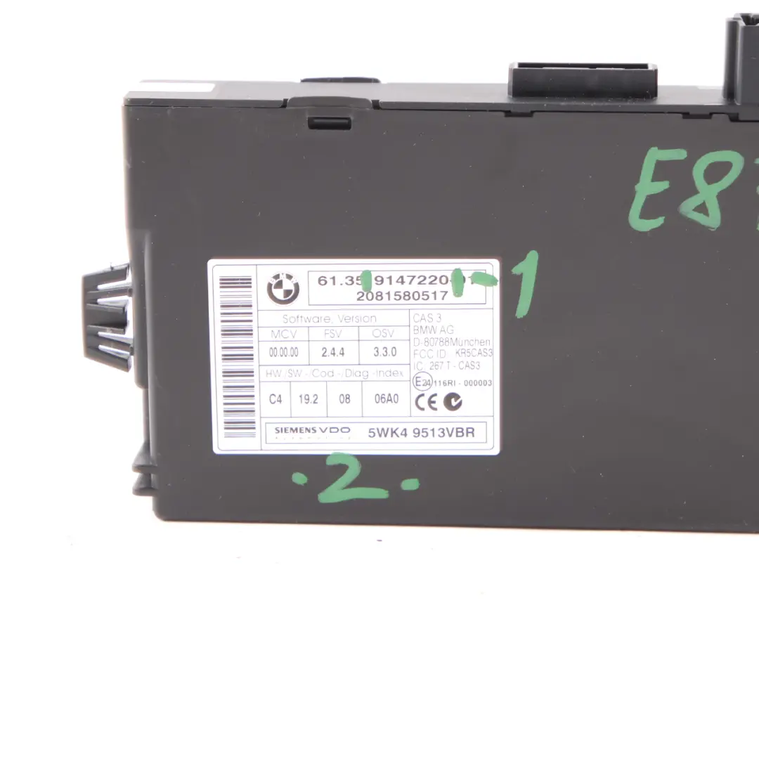 Control Unit BMW E60 E81 E82 E87 E90 E91 E92 ECU Key Reading Module CAS3 to with Part number 9147220 Control Unit BMW E60 E81 E82 E87 E90 E91 E92 ECU Key Reading Module CAS3 - SKU 9147220-1 - Part number 9147220