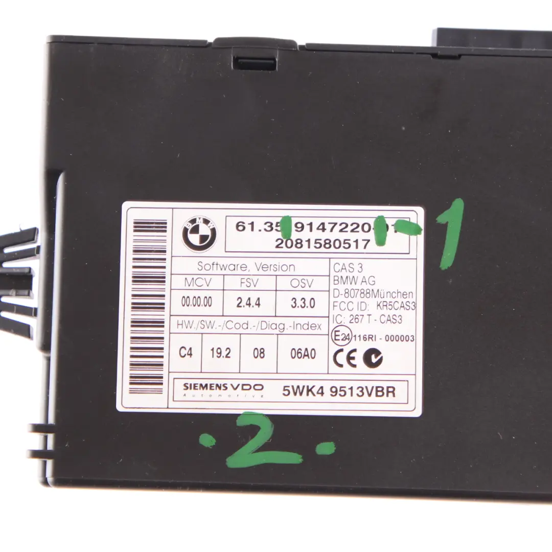 ECU Schlüssel Lesemodul Steuergerät CAS 3 für BMW E60 E81 E87 E90 E91 E92 mit Teilenummer 9147220 BMW E60 E81 E87 E90 E91 E92 ECU Schlüssel Lesemodul Steuergerät CAS 3 - SKU 9147220-1 - Teilenummer 9147220