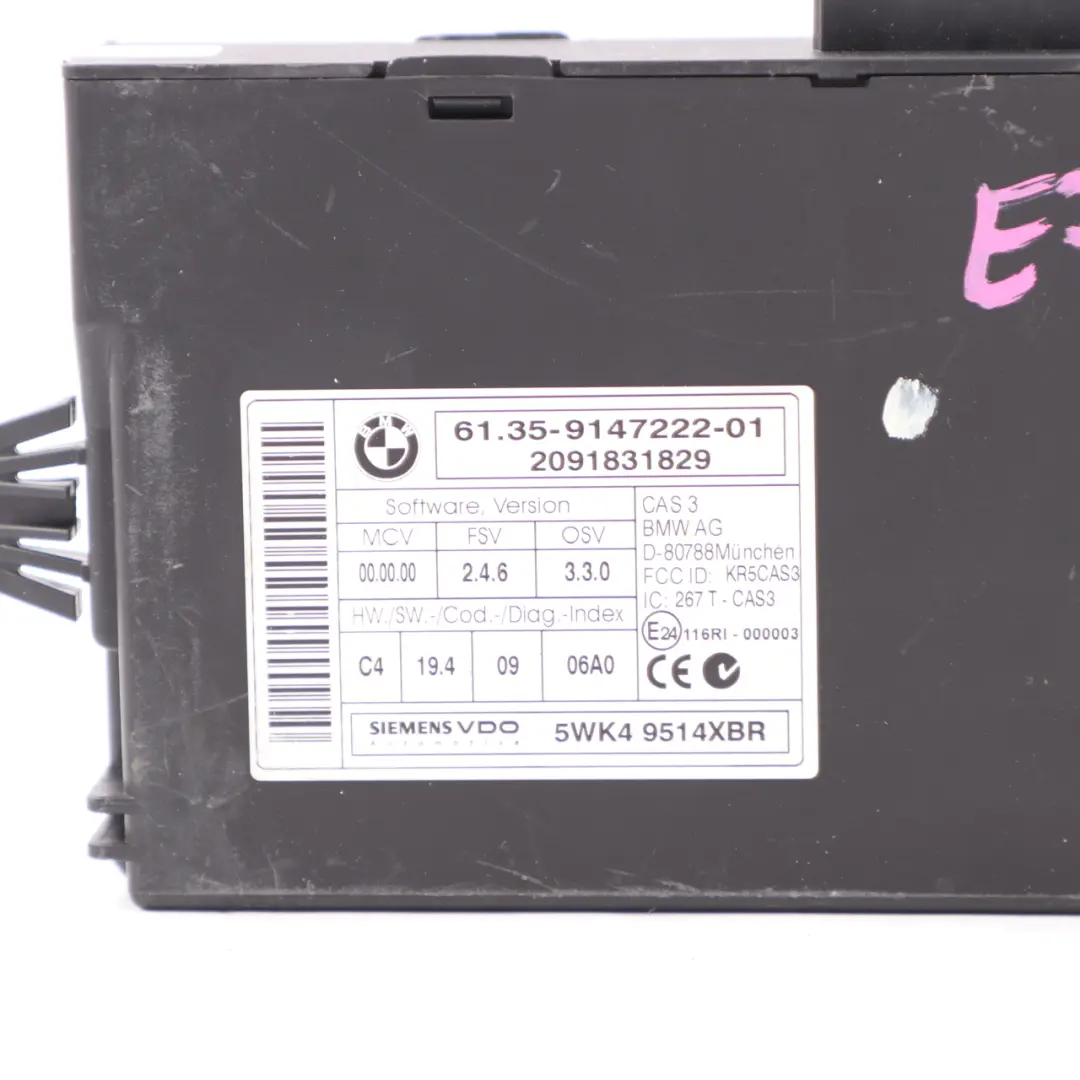 CAS3 Module BMW E60 E61 LCI E90 E91 Mini R56 Control Unit Key Reading to with Part number 9147222 CAS3 Module BMW E60 E61 LCI E90 E91 Mini R56 Control Unit Key Reading - SKU 9147222 - Part number 9147222