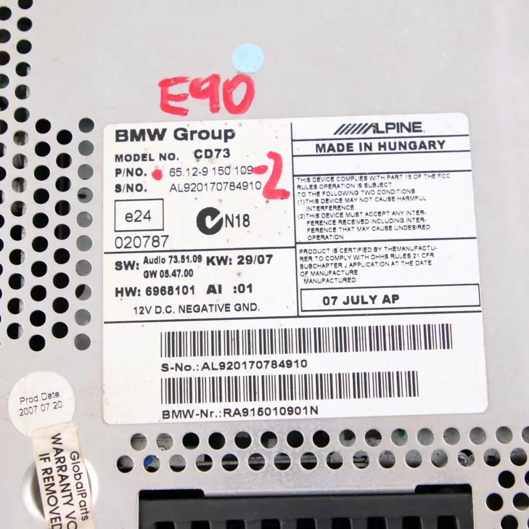 Radio CD Player Professional BMW E81 E87 E90 E91 E92 - SKU 9150109-2 - Part number 9150109