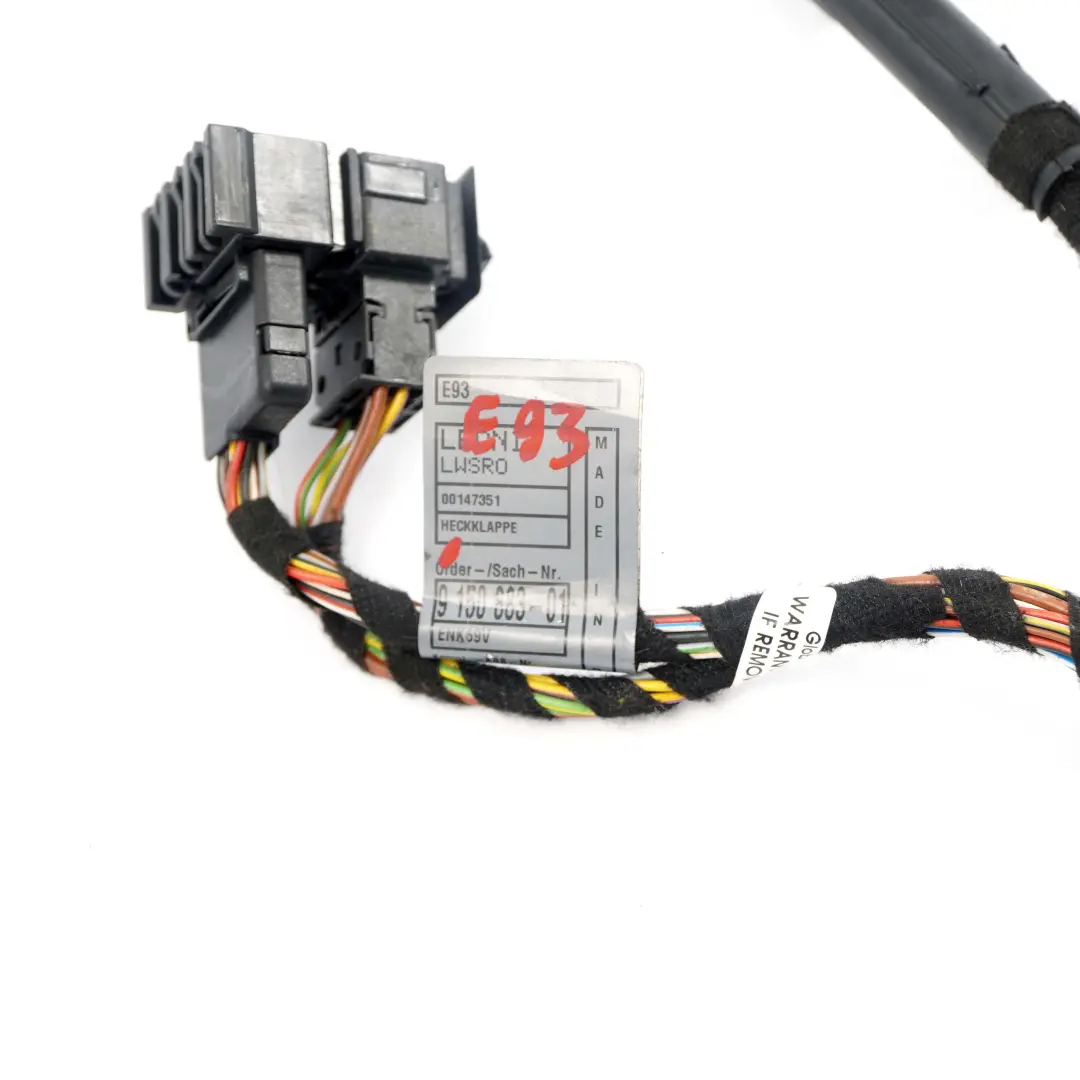Boot Trunk Lid Tailgate Wiring Loom Harness Cables pour BMW 3 E93 Cabriolet à propos du numéro de pièce 9150883 BMW 3 E93 Cabriolet Boot Trunk Lid Tailgate Wiring Loom Harness Cables - SKU 9150883 - Numéro de pièce 9150883