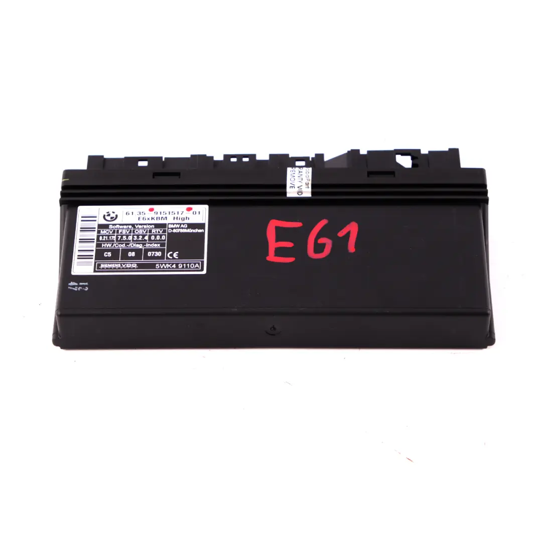 Body Control Module ECU Unit E6X KBM High to BMW 5 Series E61 Touring with Part number 9151517 BMW 5 Series E61 Touring Body Control Module ECU Unit E6X KBM High - SKU 9151517 - Part number 9151517