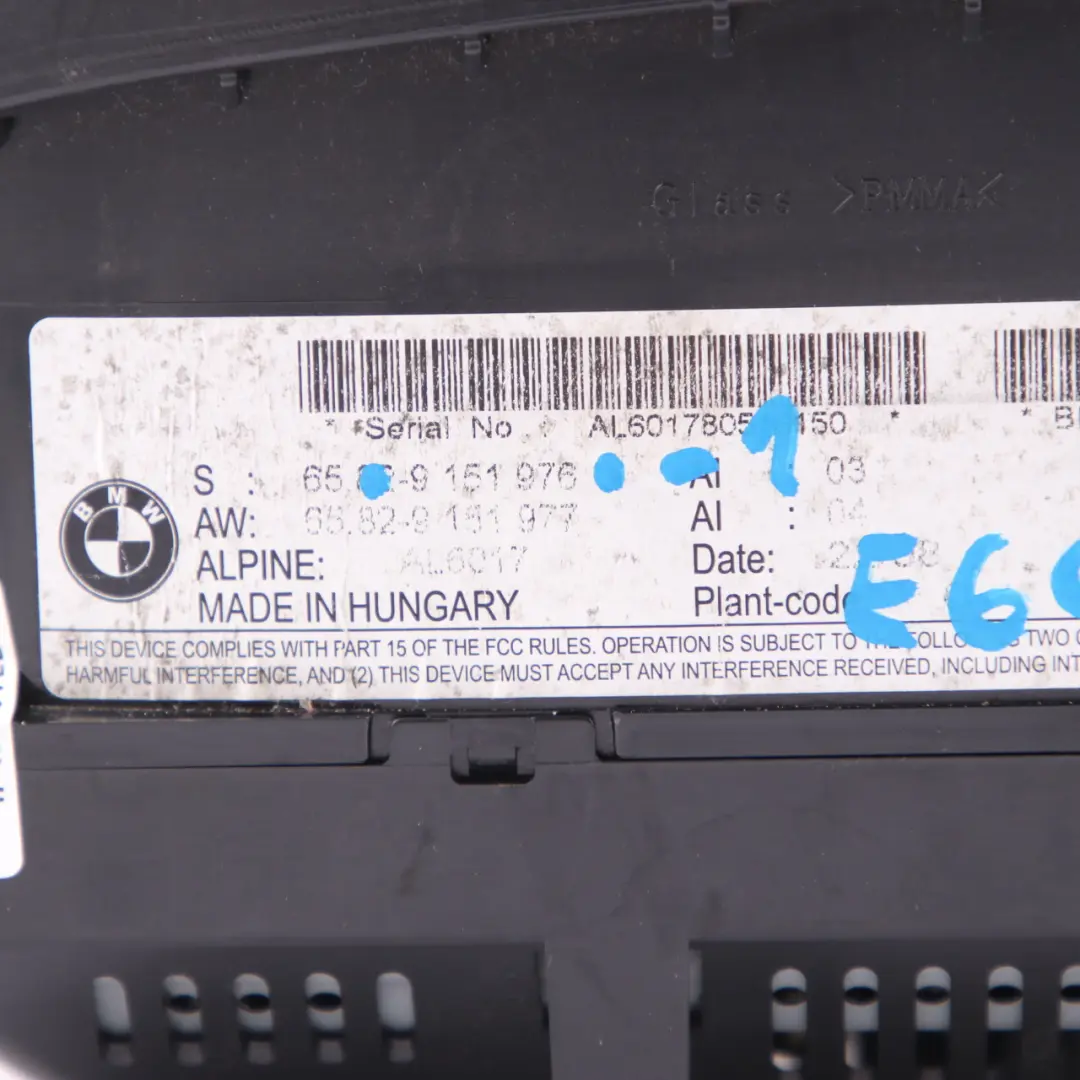 On-board Navigation Monitor Display Screen 6,5" to BMW E60 E63 E64 with Part number 9151976 BMW E60 E63 E64 On-board Navigation Monitor Display Screen 6,5" - SKU 9151976-1 - Part number 9151976