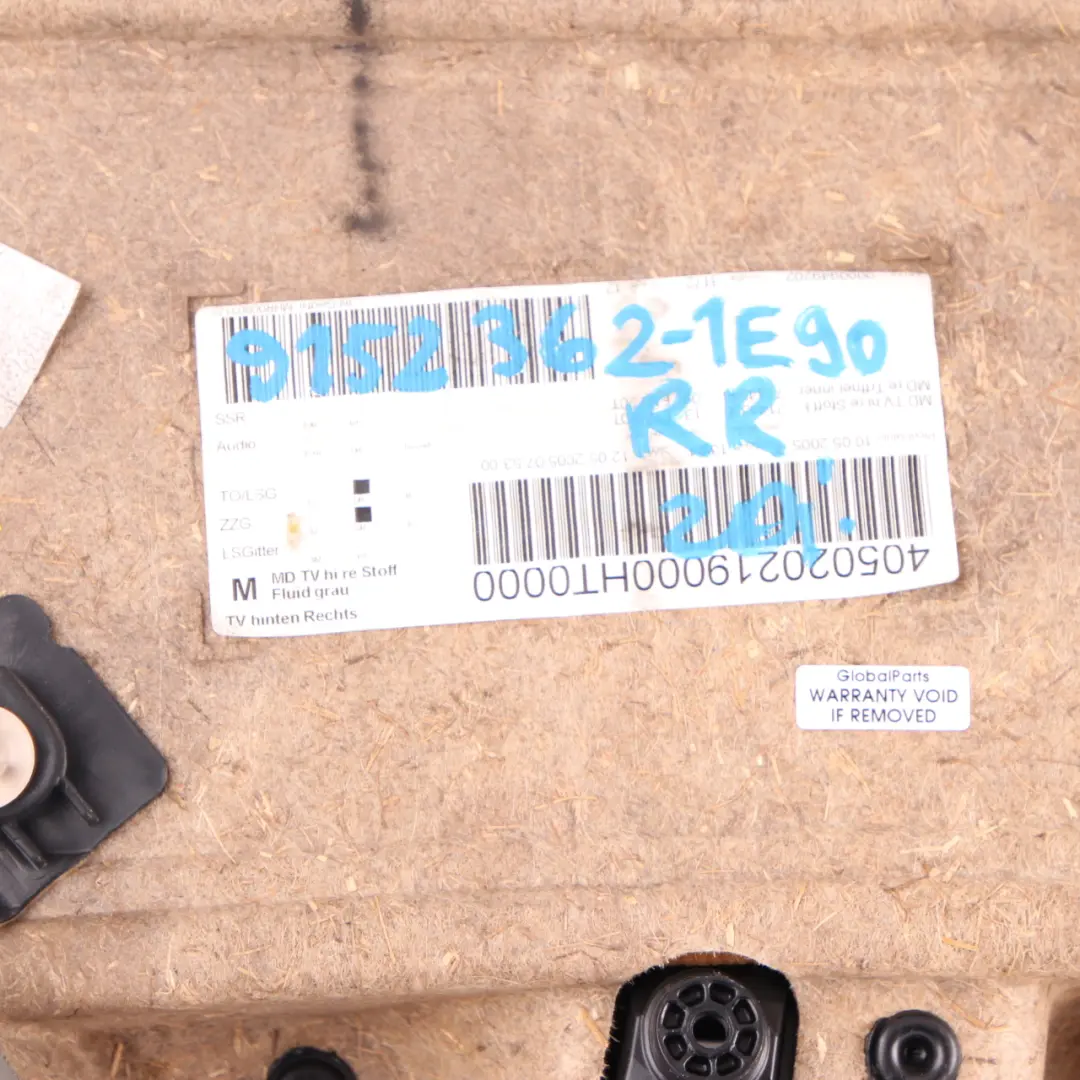 Door Card Rear Right O/S Door Lining Grey Cloth Trim Panel to BMW E90 with Part number 9152362 BMW E90 Door Card Rear Right O/S Door Lining Grey Cloth Trim Panel - SKU 9152362-1 - Part number 9152362