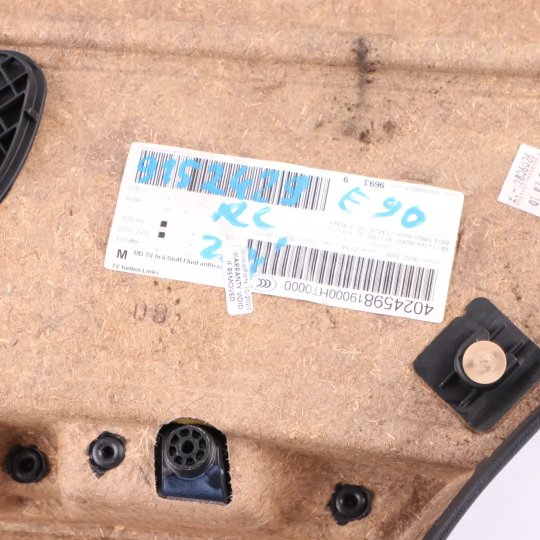 Door Card Rear Left N/S Panel Lining Trim Anthrazit Black to BMW E90 with Part number 9152429 BMW E90 Door Card Rear Left N/S Panel Lining Trim Anthrazit Black - SKU 9152429 - Part number 9152429