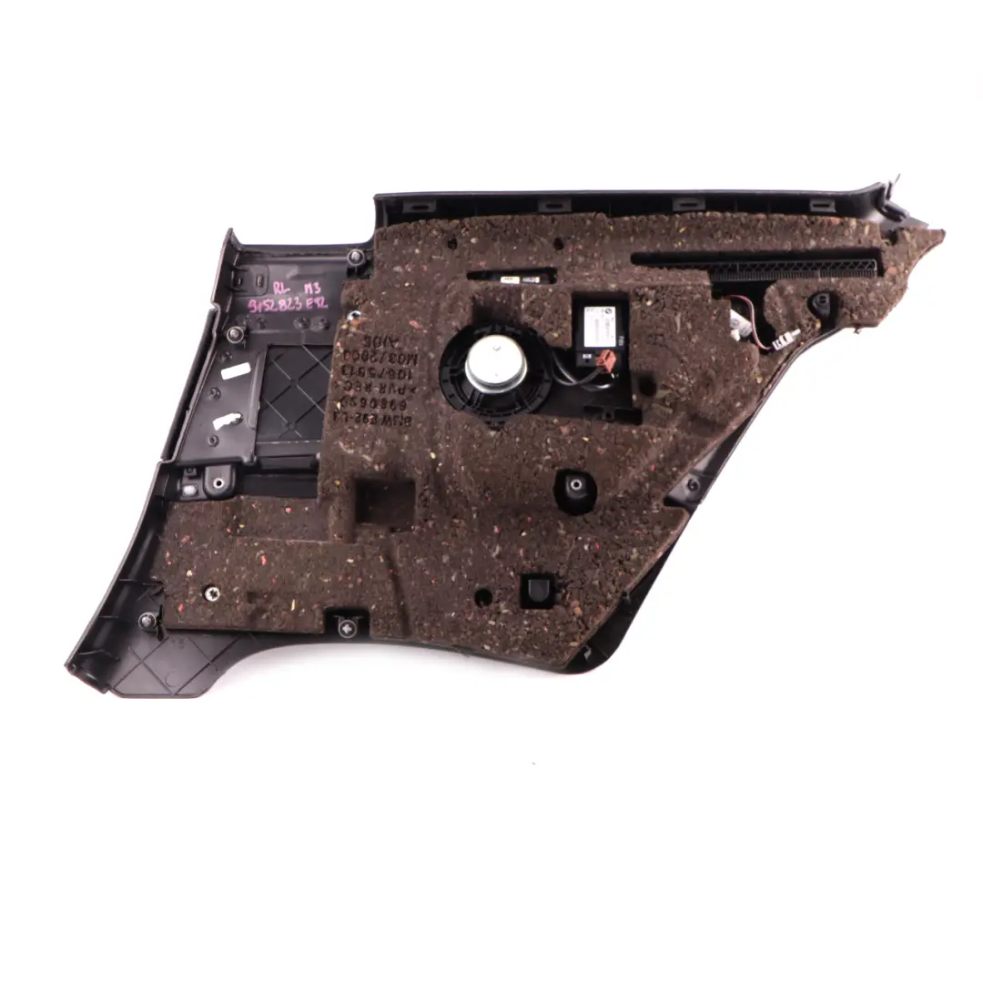 Left N/S Lateral Trim Panel Lining Black Leather to BMW E92 M3 Coupe Rear with Part number 9152823 BMW E92 M3 Coupe Rear Left N/S Lateral Trim Panel Lining Black Leather - SKU 9152823 - Part number 9152823