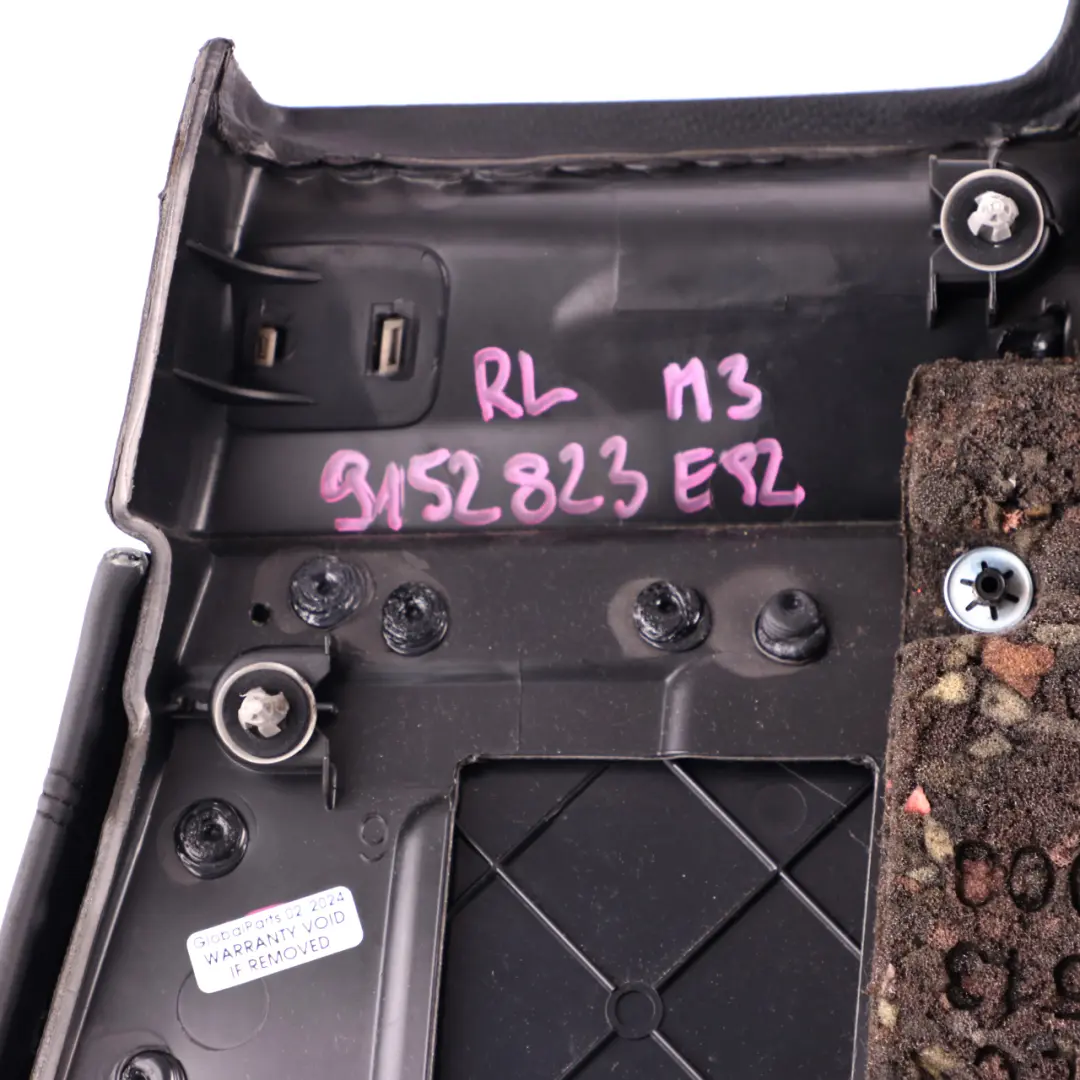 Left N/S Lateral Trim Panel Lining Black Leather to BMW E92 M3 Coupe Rear with Part number 9152823 BMW E92 M3 Coupe Rear Left N/S Lateral Trim Panel Lining Black Leather - SKU 9152823 - Part number 9152823