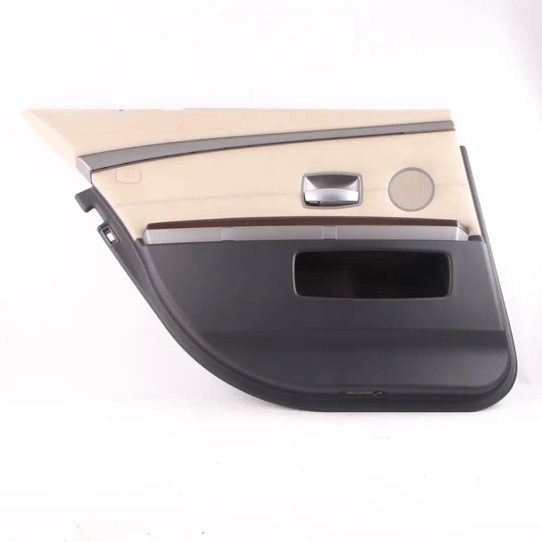 Door Card Rear Left N/S Lining Trim Panel Leather Pearl Beige to BMW E65 E66 with Part number 9153547 BMW E65 E66 Door Card Rear Left N/S Lining Trim Panel Leather Pearl Beige - SKU 9153547 - Part number 9153547