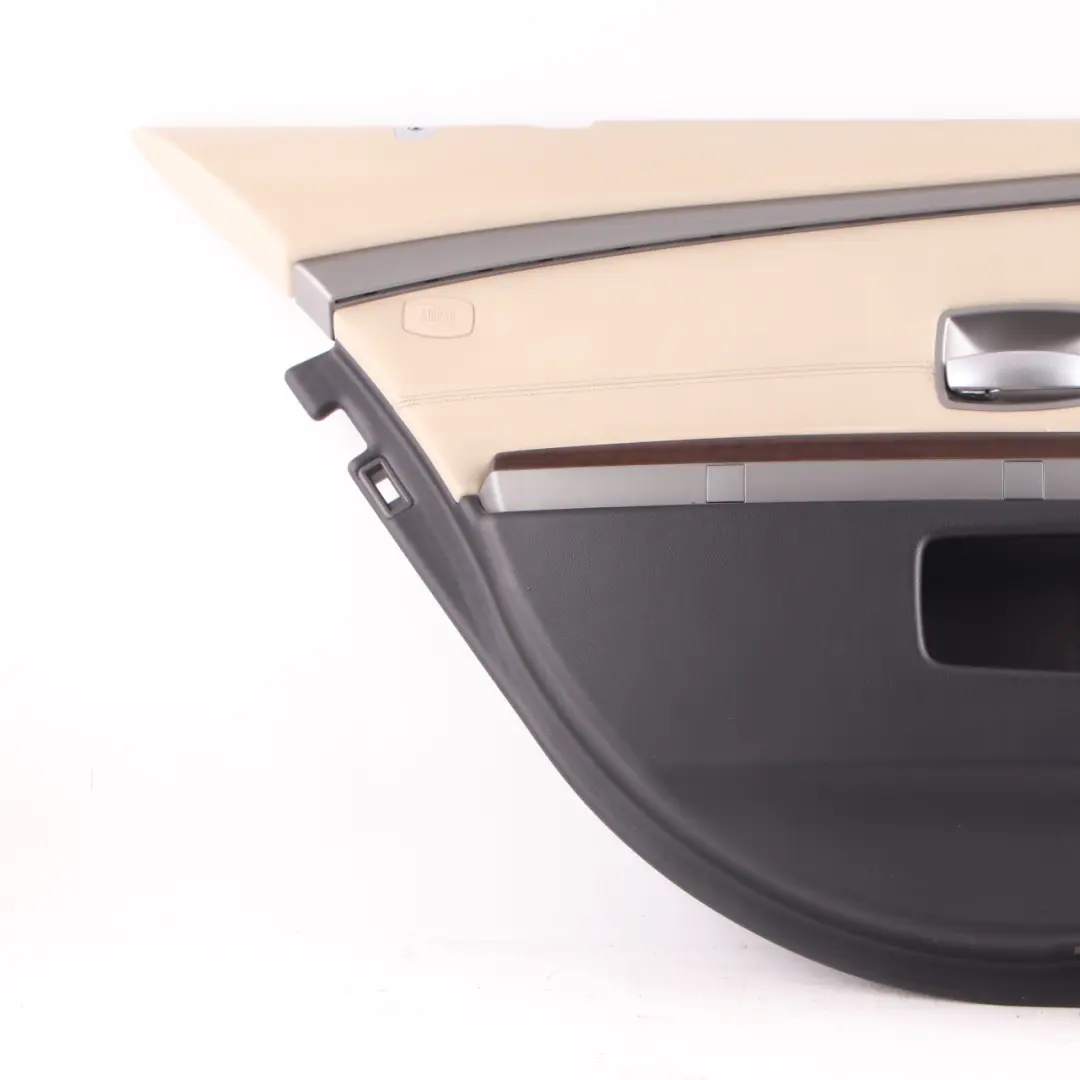 Door Card Rear Left N/S Lining Trim Panel Leather Pearl Beige to BMW E65 E66 with Part number 9153547 BMW E65 E66 Door Card Rear Left N/S Lining Trim Panel Leather Pearl Beige - SKU 9153547 - Part number 9153547