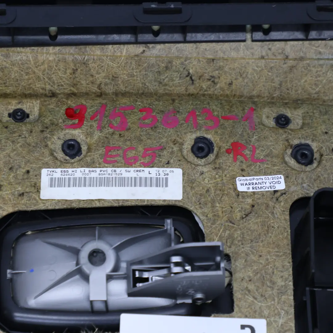 Embellecedor Forro Cuero Crema Beige Puerta Trasera Izquierda para BMW E65 con número de pieza 9153613 BMW E65 Embellecedor Forro Cuero Crema Beige Puerta Trasera Izquierda - SKU 9153613-1 - Número de pieza 9153613