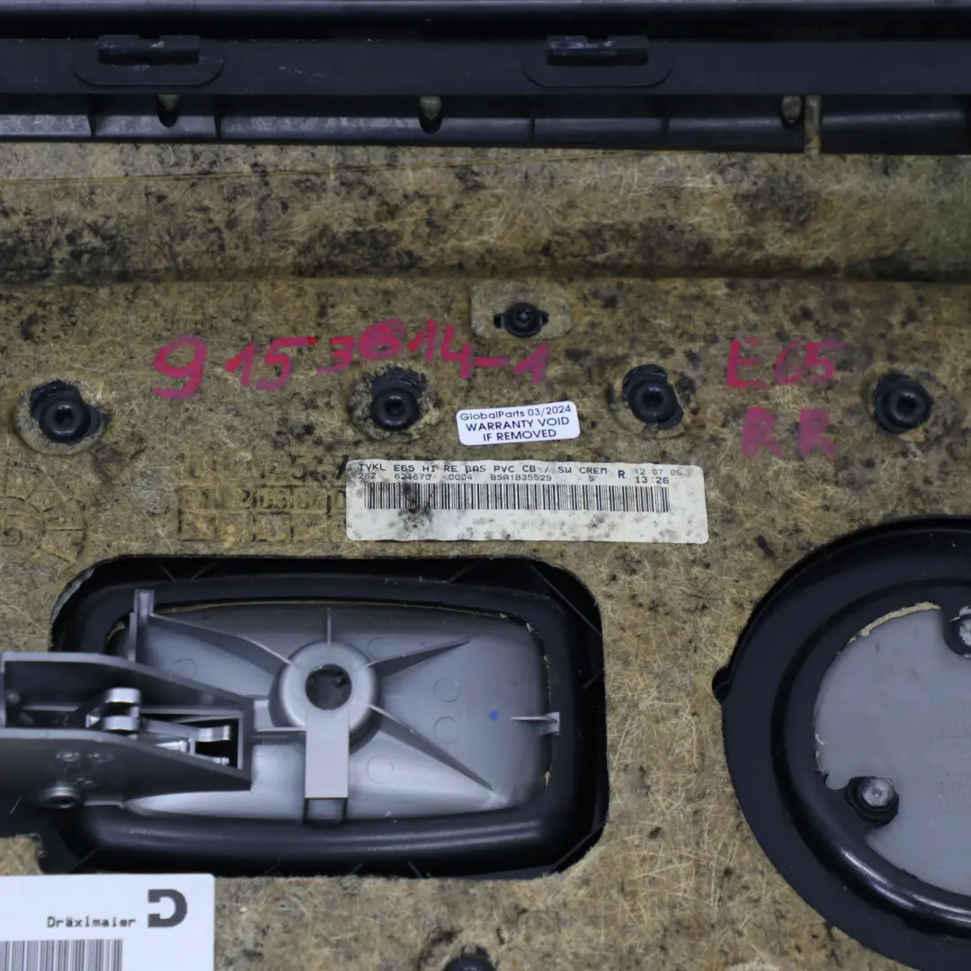 Carte de porte arrière droite intérieure en cuir beige crème pour BMW E65 à propos du numéro de pièce 9153614 BMW E65 Carte de porte arrière droite intérieure en cuir beige crème - SKU 9153614-1 - Numéro de pièce 9153614