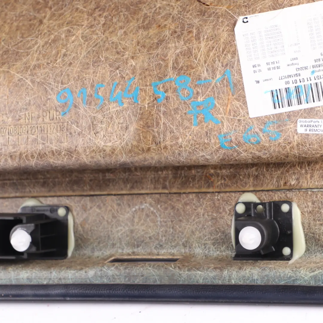 Door Card Front Right O/S Leather Nasca Black Lining Trim to BMW E65 E66 with Part number 9154458 BMW E65 E66 Door Card Front Right O/S Leather Nasca Black Lining Trim - SKU 9154458-1 - Part number 9154458