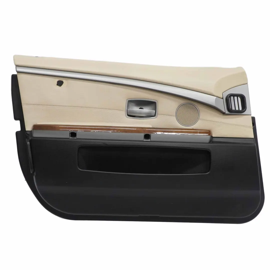 BMW E65 Scheda Porta Anteriore Sinistra Pannello Rivestimento Pelle Crema Beige - SKU 9154465 - Numero di parte 9154465
