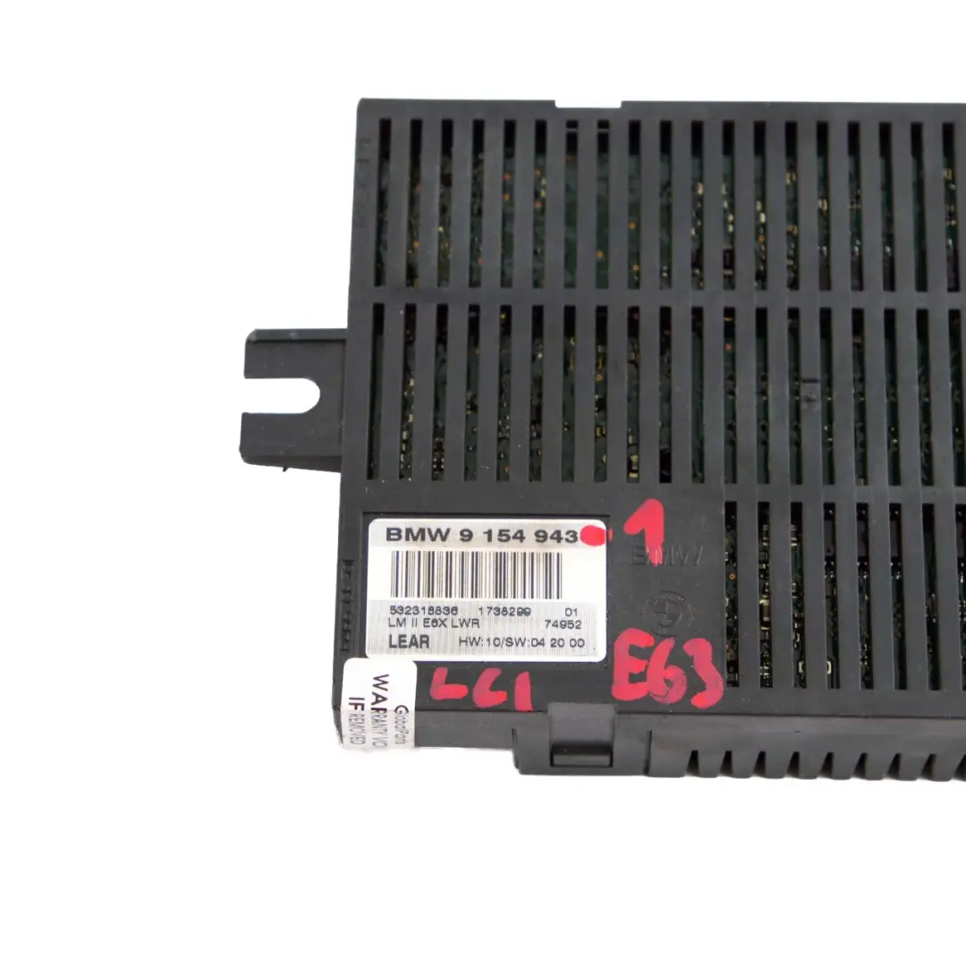 Light Control Unit Module LCM LM E6X LWR LEAR to BMW 6 Series E63 LCI with Part number 9154943 BMW 6 Series E63 LCI Light Control Unit Module LCM LM E6X LWR LEAR - SKU 9154943-1 - Part number 9154943