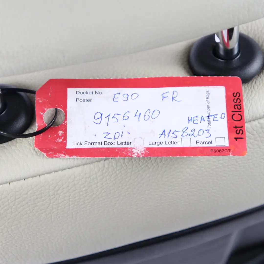 Front Seat BMW E90 E91 Right O/S Sport Heated Leather Dakota Lemon Interior to with Part number 9156460 Front Seat BMW E90 E91 Right O/S Sport Heated Leather Dakota Lemon Interior - SKU 9156460 - Part number 9156460