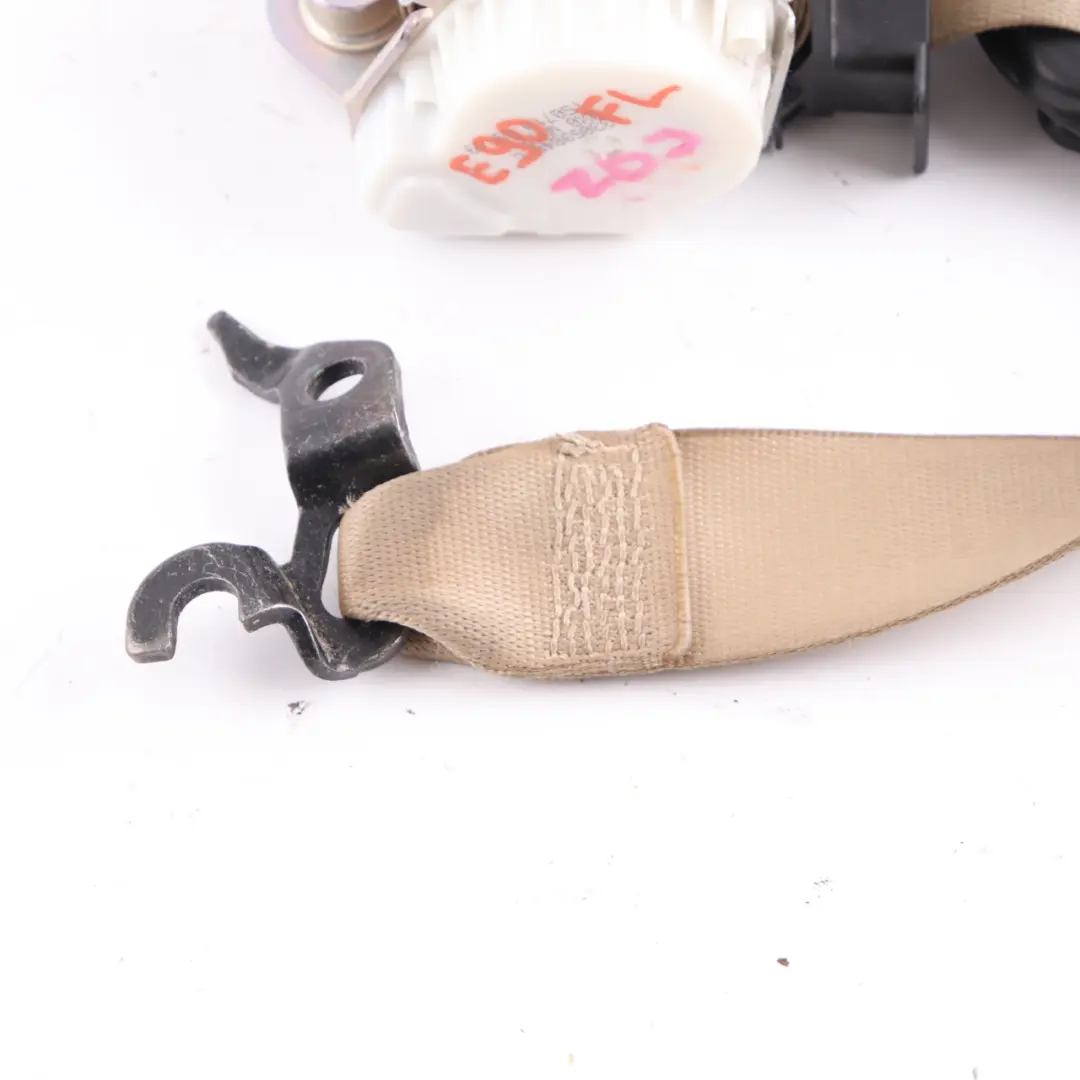 Front Left Upper Safety Seat Belt Beige N/S to BMW 3 Series E90 E91 LCI with Part number 9160105 BMW 3 Series E90 E91 LCI Front Left Upper Safety Seat Belt Beige N/S - SKU 9160105 - Part number 9160105