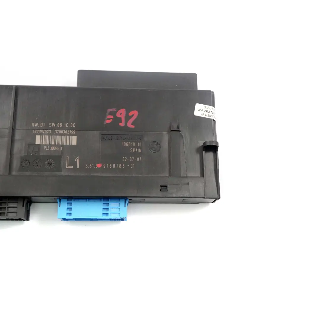 ECU Body Control Module Junction Box L1 PL2 JBBFE II to BMW 3 Series E92 with Part number 9160186 BMW 3 Series E92 ECU Body Control Module Junction Box L1 PL2 JBBFE II - SKU 9160186 - Part number 9160186