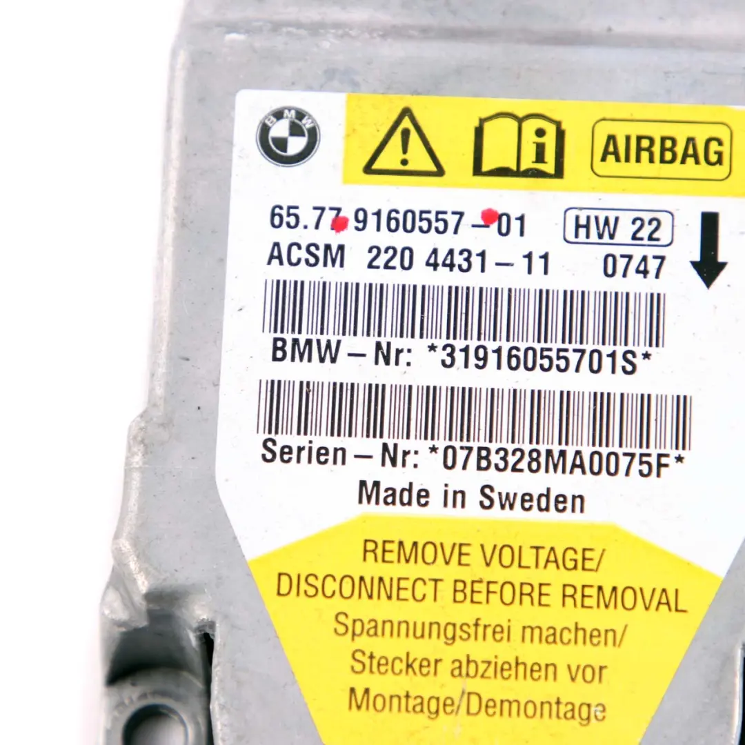 Airbag Unidad de Control Módulo ECU para BMW Z4 E60 E61 E63 E85 con número de pieza 9160557 BMW Z4 E60 E61 E63 E85 Airbag Unidad de Control Módulo ECU - SKU 9160557 - Número de pieza 9160557