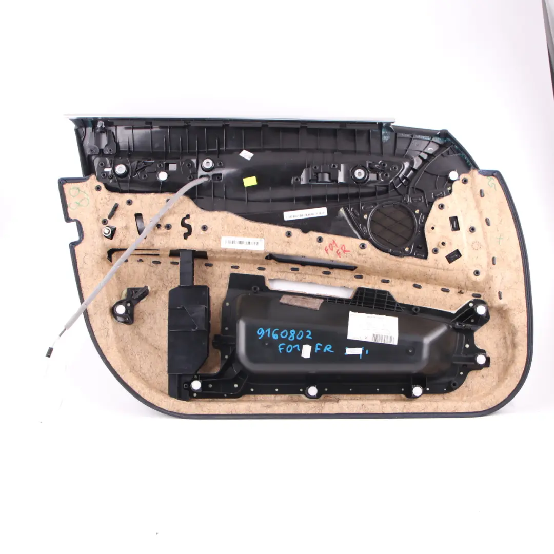 Door Card BMW F01 F02 Front Right O/S Trim Panel Cover Black Leather Dakota to with Part number 9160802 Door Card BMW F01 F02 Front Right O/S Trim Panel Cover Black Leather Dakota - SKU 9160802 - Part number 9160802