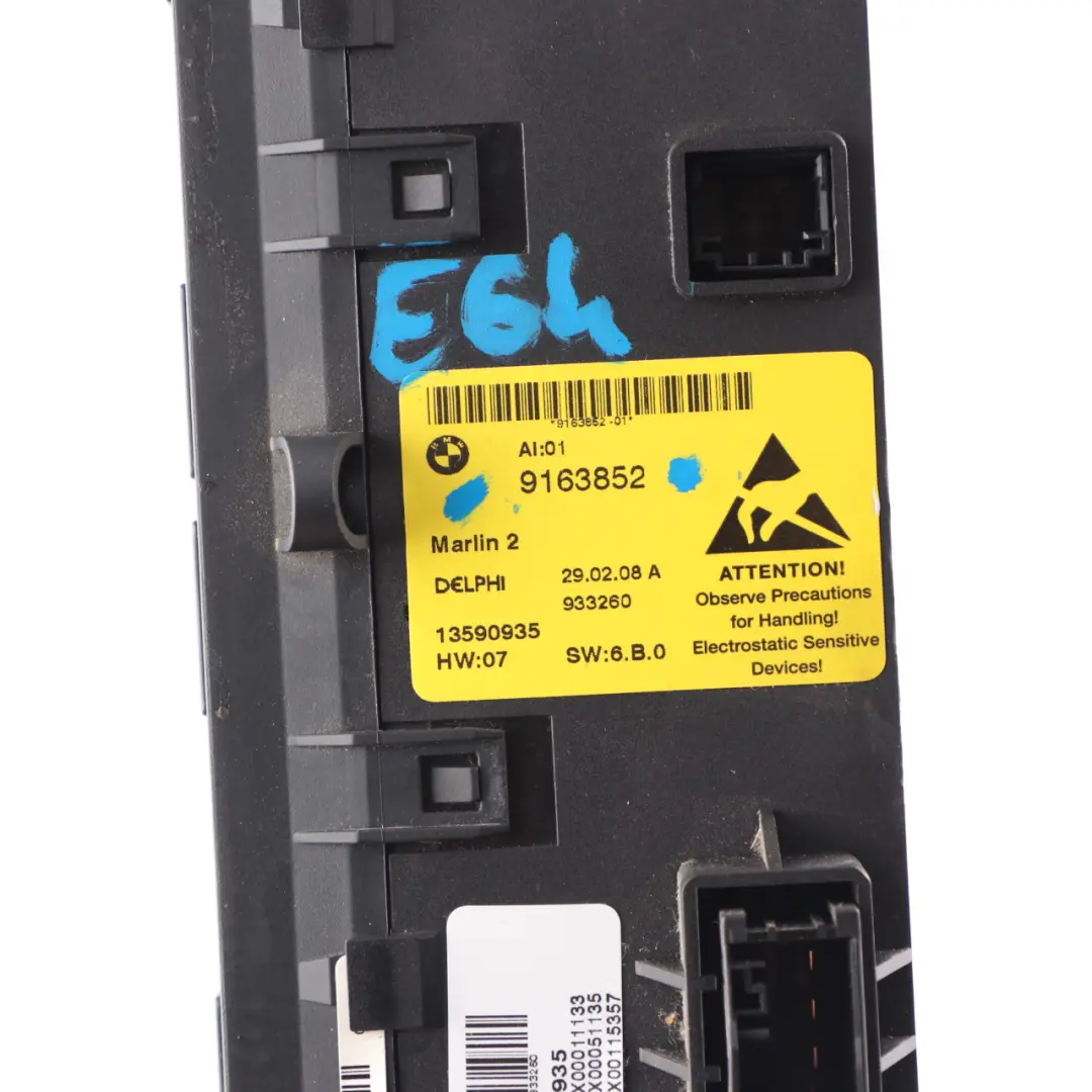 Switch Panel Heated Seats DTC Roof Switch PDC Control Unit to BMW E64 with Part number 9163852 BMW E64 Switch Panel Heated Seats DTC Roof Switch PDC Control Unit - SKU 9163852 - Part number 9163852