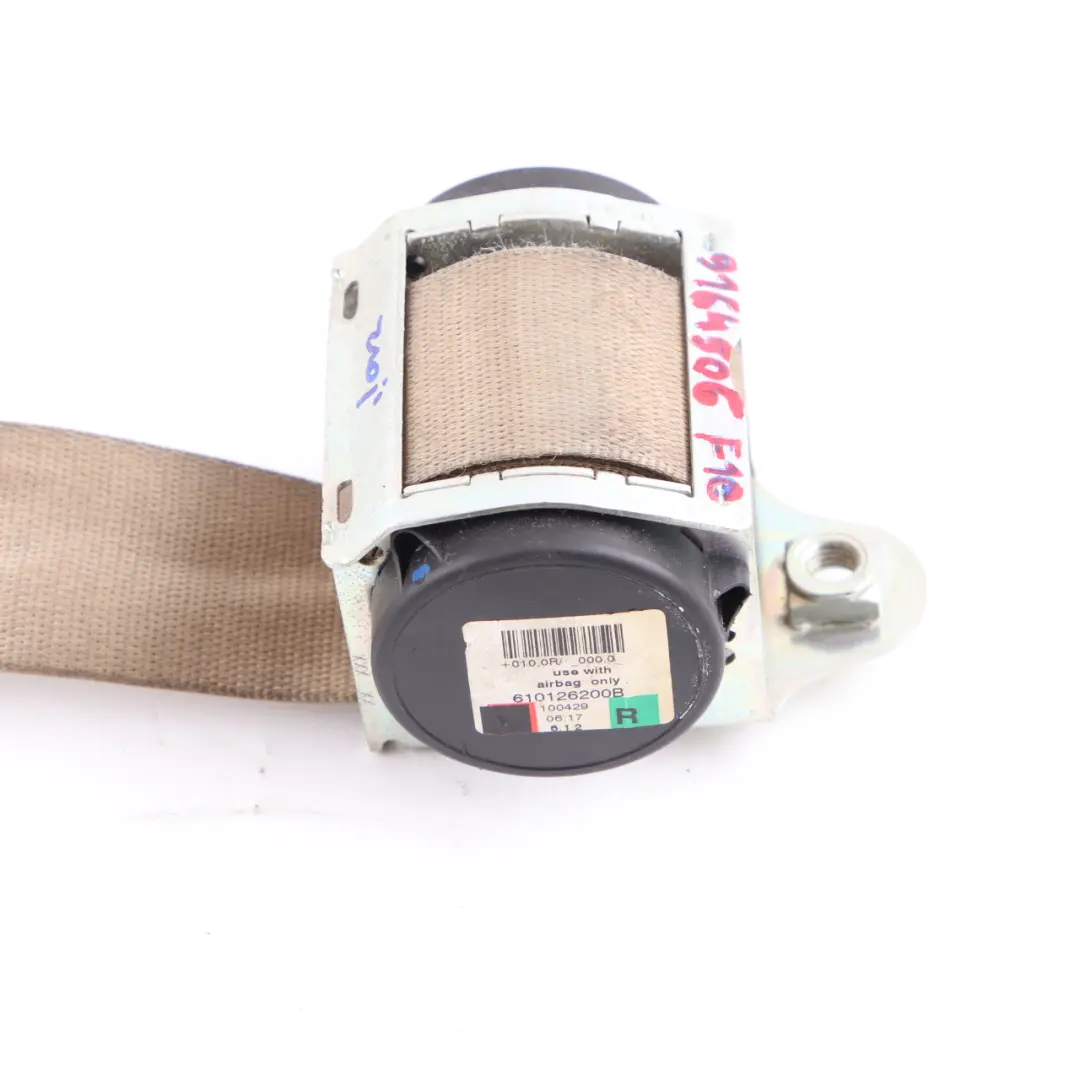 Belt BMW F10 F11 Upper Safety Seatbelt Front Right O/S Venetobeige to Seat with Part number 9164506 Seat Belt BMW F10 F11 Upper Safety Seatbelt Front Right O/S Venetobeige - SKU rhd-9164506 - Part number 9164506