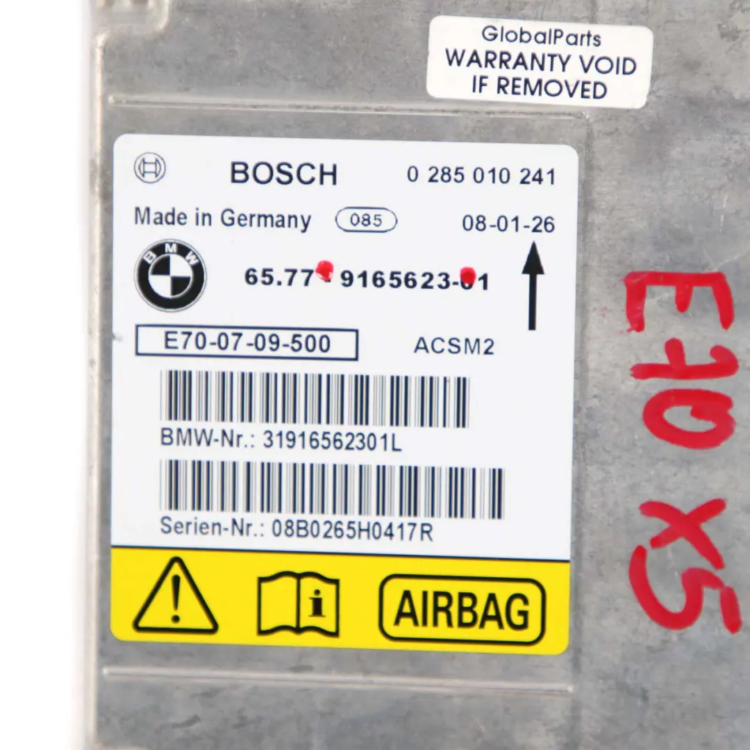 BMW X5 X6 Series E70 E71 Airbag Control ECU Unit Module - SKU 9165623 - Part number 9165623