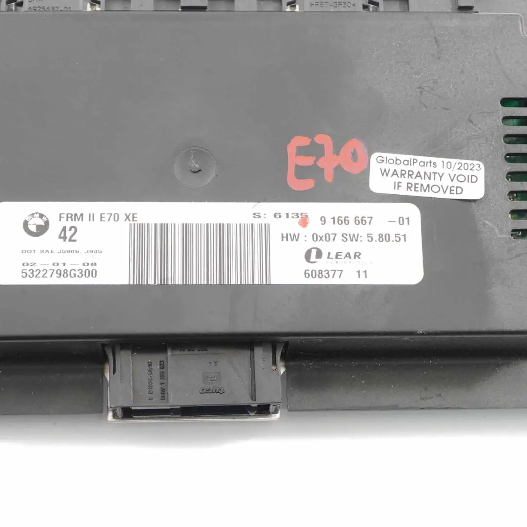 Fußraum ECU Lichtsteuergerät Modul FRM II Lear für BMW X5 E70 mit Teilenummer 9166667 BMW X5 E70 Fußraum ECU Lichtsteuergerät Modul FRM II Lear - SKU 9166667 - Teilenummer 9166667