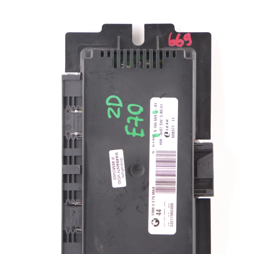 Footwell Light Module Control Unit ECU FRM II MAX Lear to BMW X5 E70 with Part number 9166669 BMW X5 E70 Footwell Light Module Control Unit ECU FRM II MAX Lear - SKU 9166669 - Part number 9166669