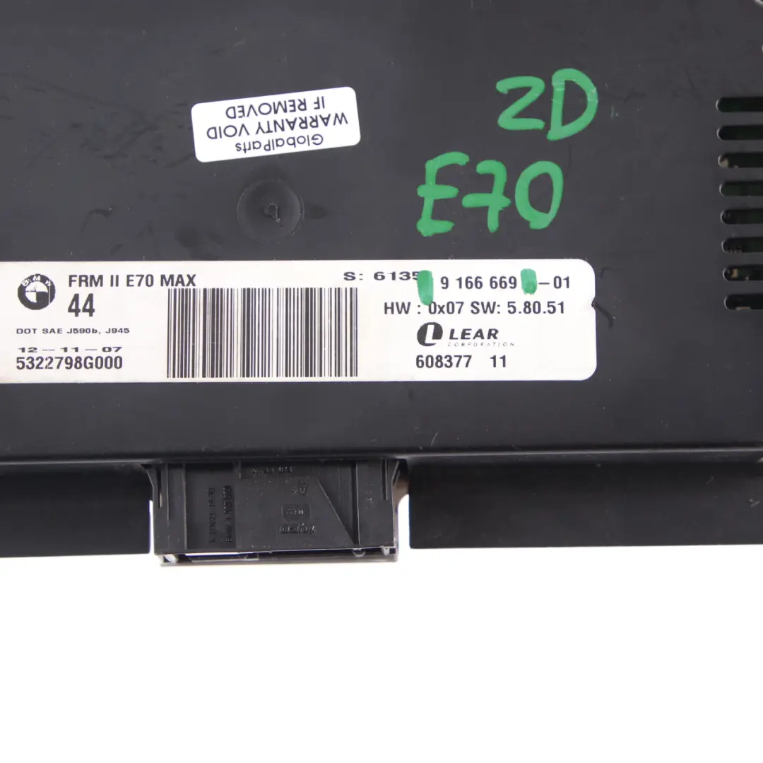 Footwell Light Module Control Unit ECU FRM II MAX Lear to BMW X5 E70 with Part number 9166669 BMW X5 E70 Footwell Light Module Control Unit ECU FRM II MAX Lear - SKU 9166669 - Part number 9166669