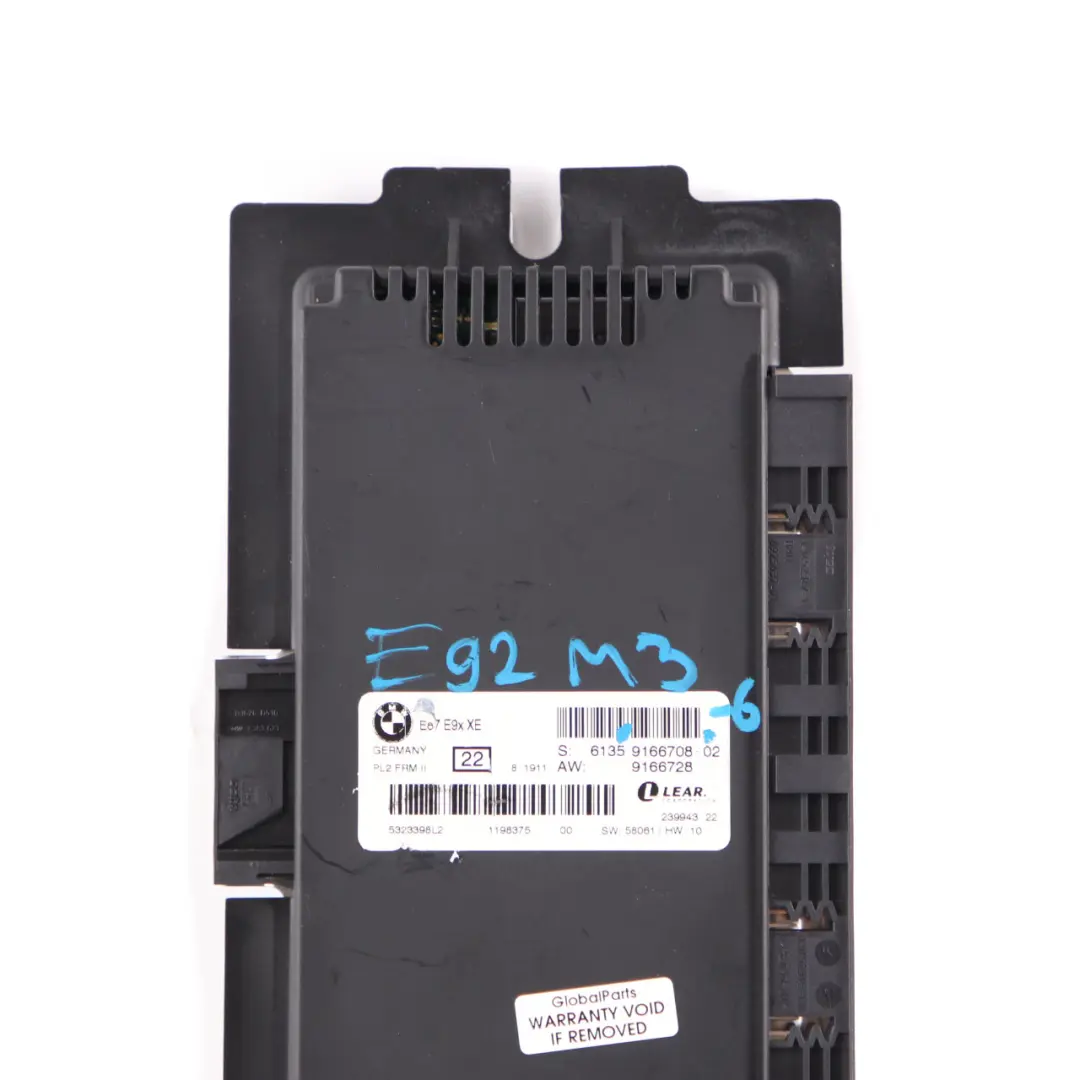 Footwell Light Control Module LCM PL2 FRM II to BMW E92 M3 Xenon with Part number 9166708 BMW E92 M3 Xenon Footwell Light Control Module LCM PL2 FRM II - SKU 9166708-6 - Part number 9166708