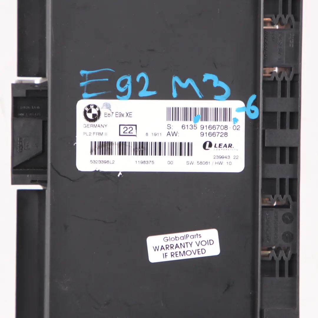 Footwell Light Control Module LCM PL2 FRM II to BMW E92 M3 Xenon with Part number 9166708 BMW E92 M3 Xenon Footwell Light Control Module LCM PL2 FRM II - SKU 9166708-6 - Part number 9166708