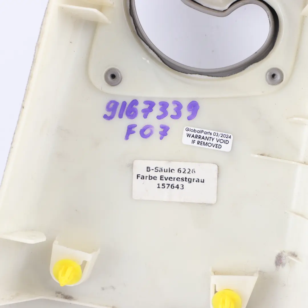 Trim Panel Pillar Upper B Column Left N/S Everest Grey to BMW F07 GT Cover with Part number 9167339 BMW F07 GT Cover Trim Panel Pillar Upper B Column Left N/S Everest Grey - SKU 9167339 - Part number 9167339