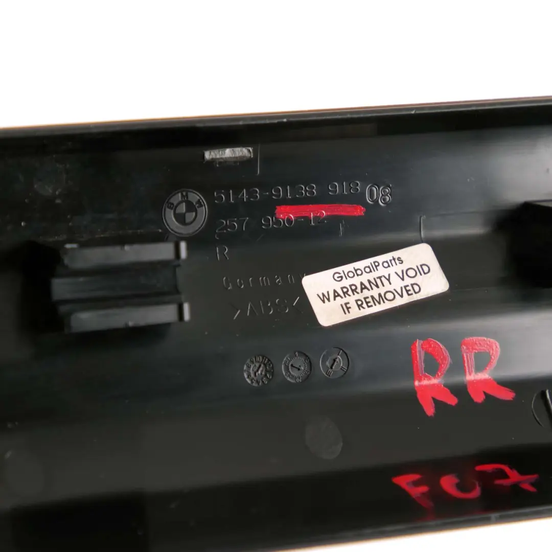 Entrance Door BMW F07 Gran Turismo Rear Right Trim Panel Strip 9138918 to Cover with Part number 9167362 Cover Entrance Door BMW F07 Gran Turismo Rear Right Trim Panel Strip 9138918 - SKU 9167362 - Part number 9167362