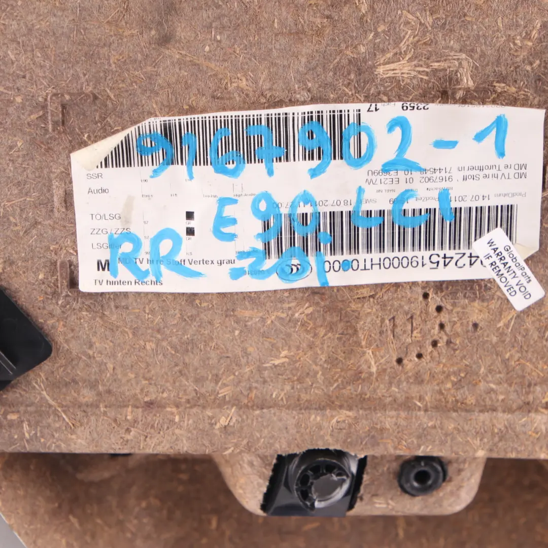 Door Card BMW E90 E91 LCI Rear Right Door Panel O/S Grey Cloth Vertex to with Part number 9167902 Door Card BMW E90 E91 LCI Rear Right Door Panel O/S Grey Cloth Vertex - SKU 9167902-1 - Part number 9167902