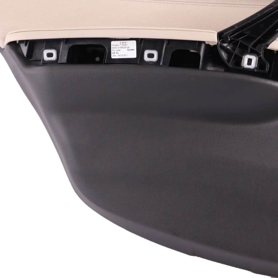 BMW E91 LCI Touring Tarjeta puerta trasera izquierda Panel cuero Oyster Trim - SKU 9167931 - Número de pieza 9167931