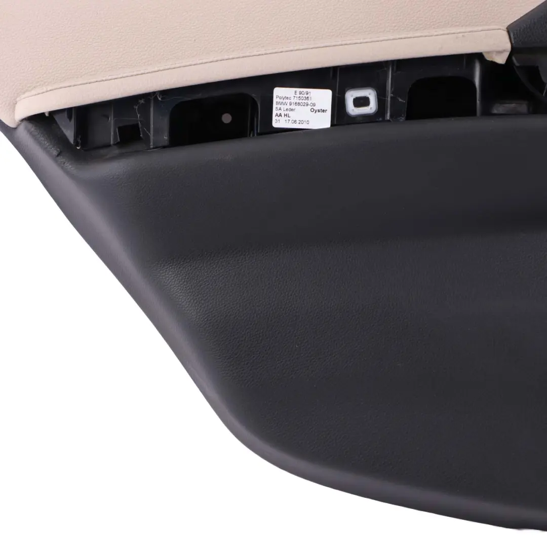 Left Door Card Panel N/S Leather Dakota Oyster to BMW 3 E90 E91 LCI Rear with Part number 9167951 BMW 3 E90 E91 LCI Rear Left Door Card Panel N/S Leather Dakota Oyster - SKU 9167951 - Part number 9167951