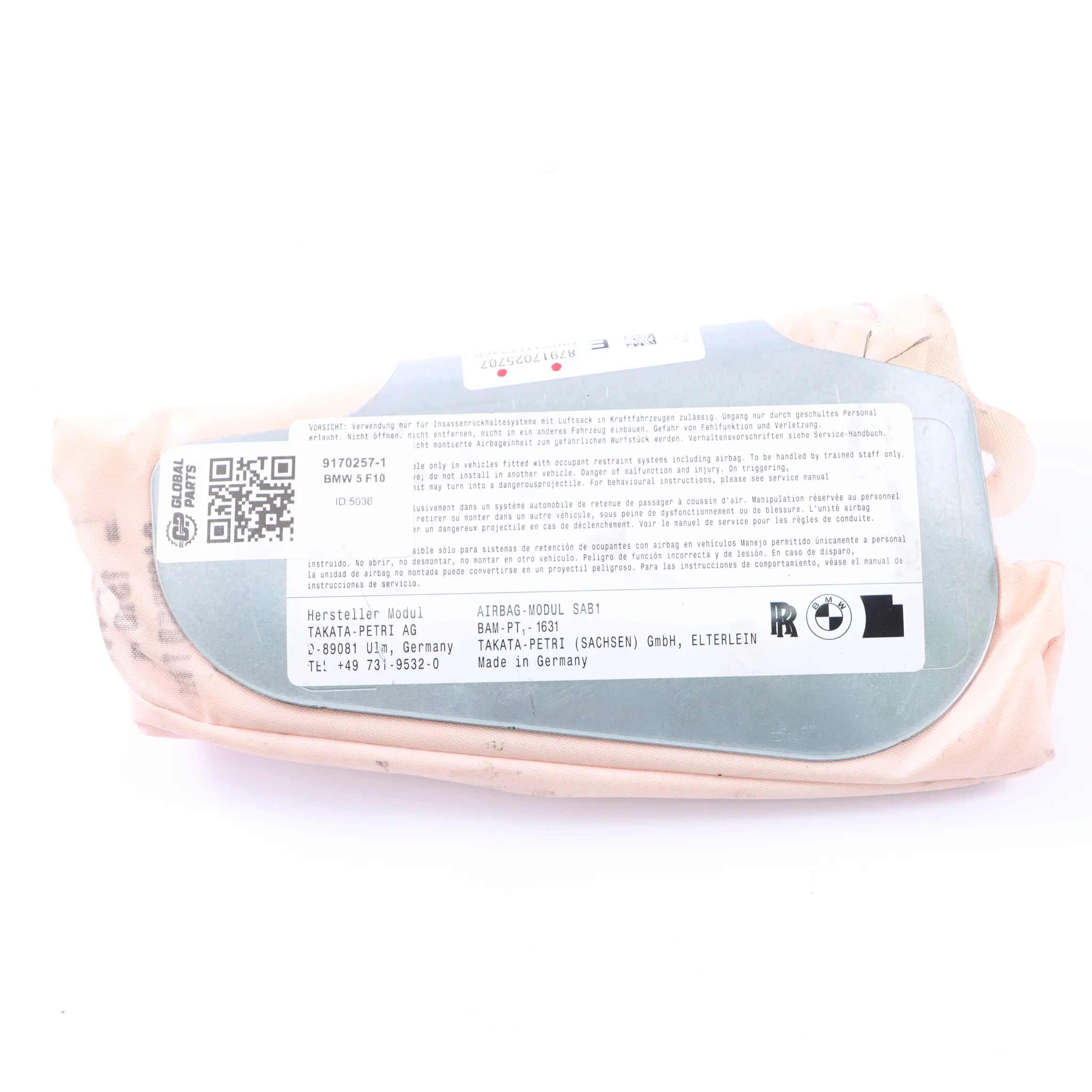 BMW F10 F11 Modulo aria sedile anteriore sinistro Unità aria laterale 9170257